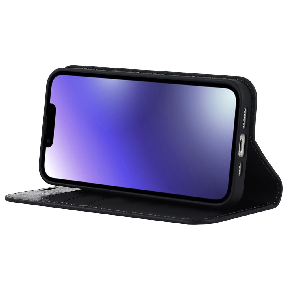 Coque portefeuille en cuir Veritable iPhone 14, Noir