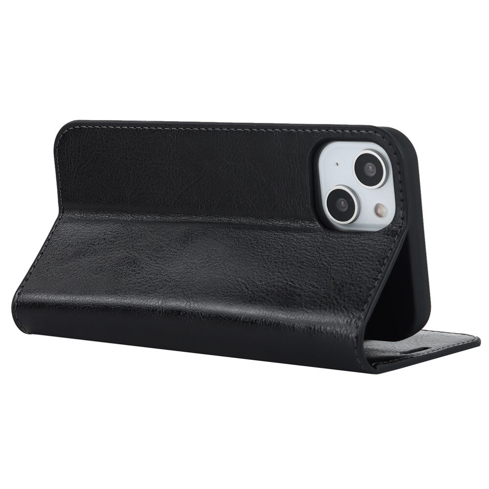 Coque portefeuille en cuir Veritable iPhone 14, Noir