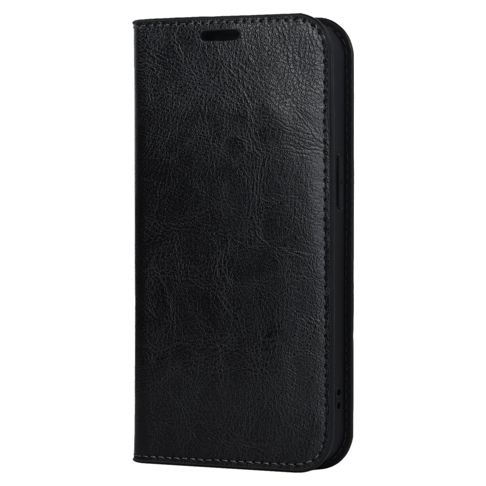 Coque portefeuille en cuir Veritable iPhone 14, Noir