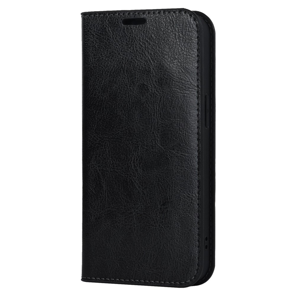 Coque portefeuille en cuir Veritable iPhone 14, noir