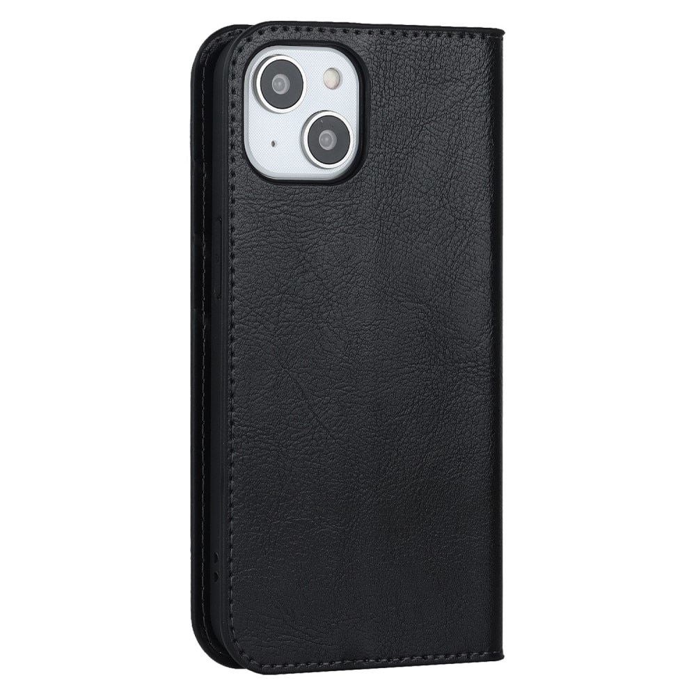 Coque portefeuille en cuir Veritable iPhone 14, noir