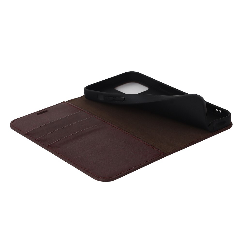 Coque portefeuille en cuir Veritable iPhone 14, Marron foncé