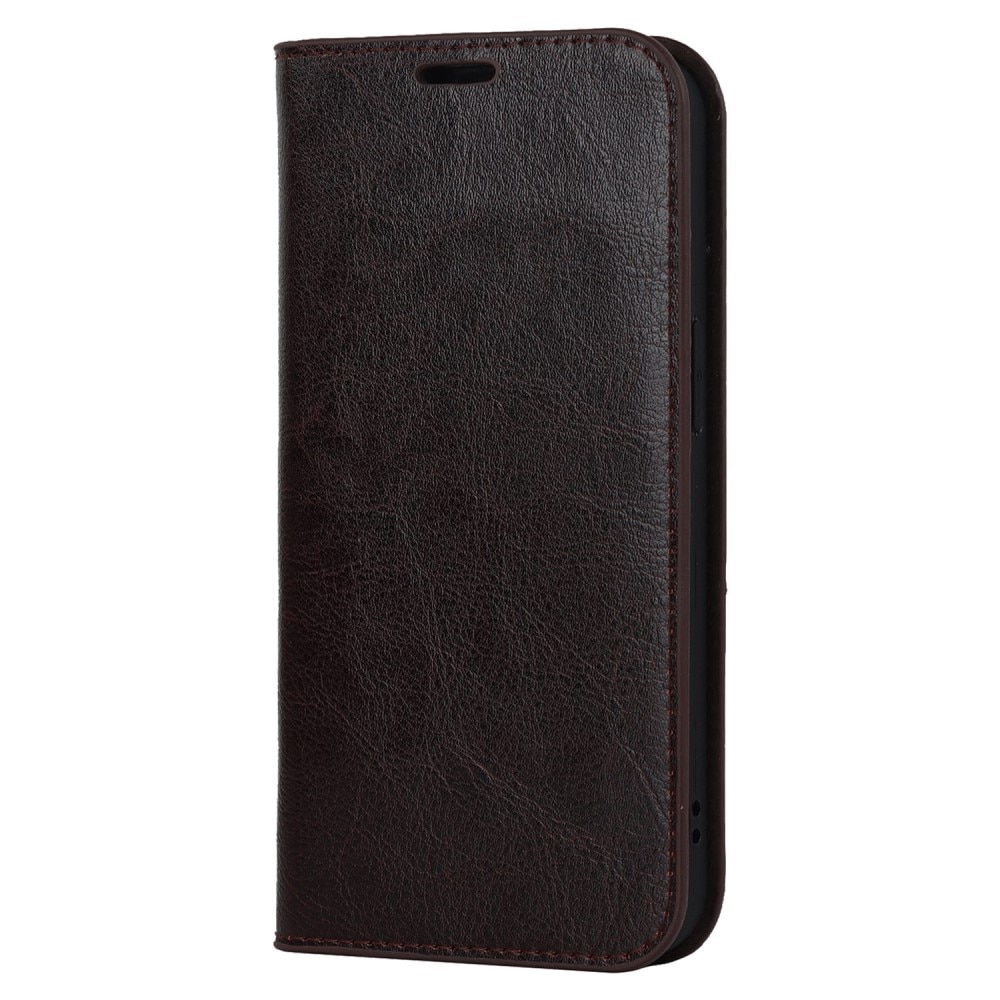 Coque portefeuille en cuir Veritable iPhone 14, Marron foncé