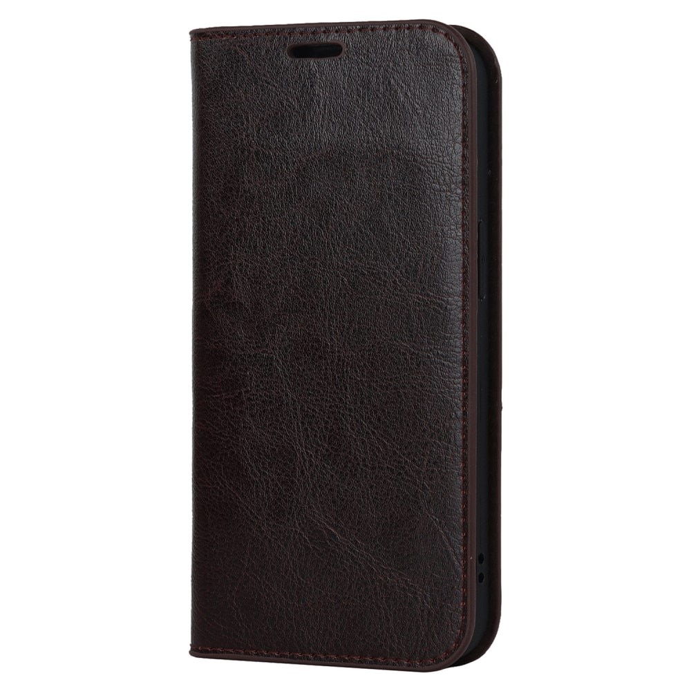 Coque portefeuille en cuir Veritable iPhone 14, marron foncé