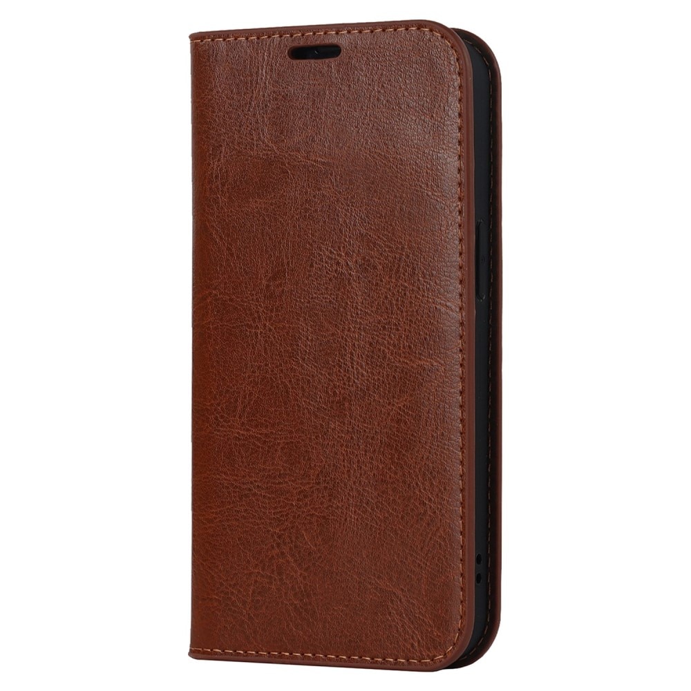 Coque portefeuille en cuir Veritable iPhone 14, Marron