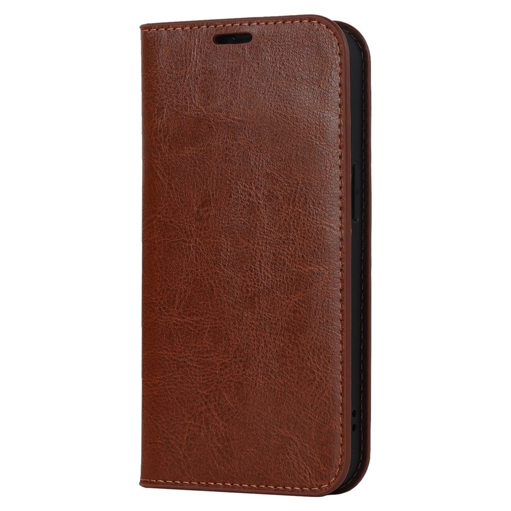 Coque portefeuille en cuir Veritable iPhone 14, marron