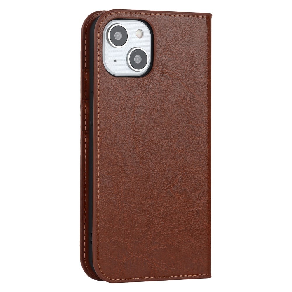 Coque portefeuille en cuir Veritable iPhone 14, marron