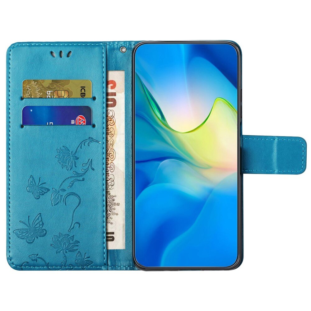 Étui en cuir à papillons pour  OnePlus 10T, Bleu