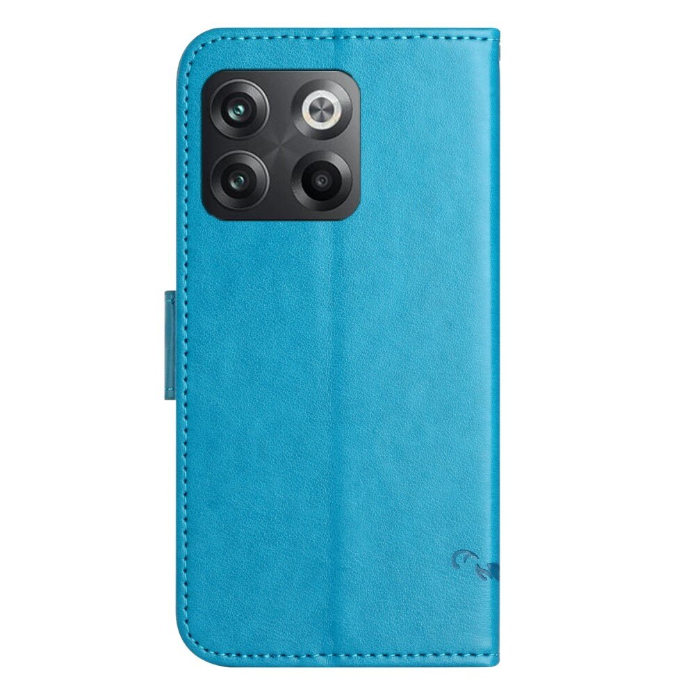 Étui en cuir à papillons pour  OnePlus 10T, Bleu