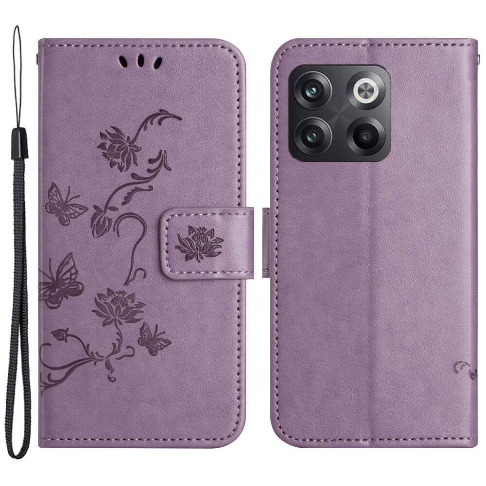 Étui en cuir à papillons pour  OnePlus 10T, Violet