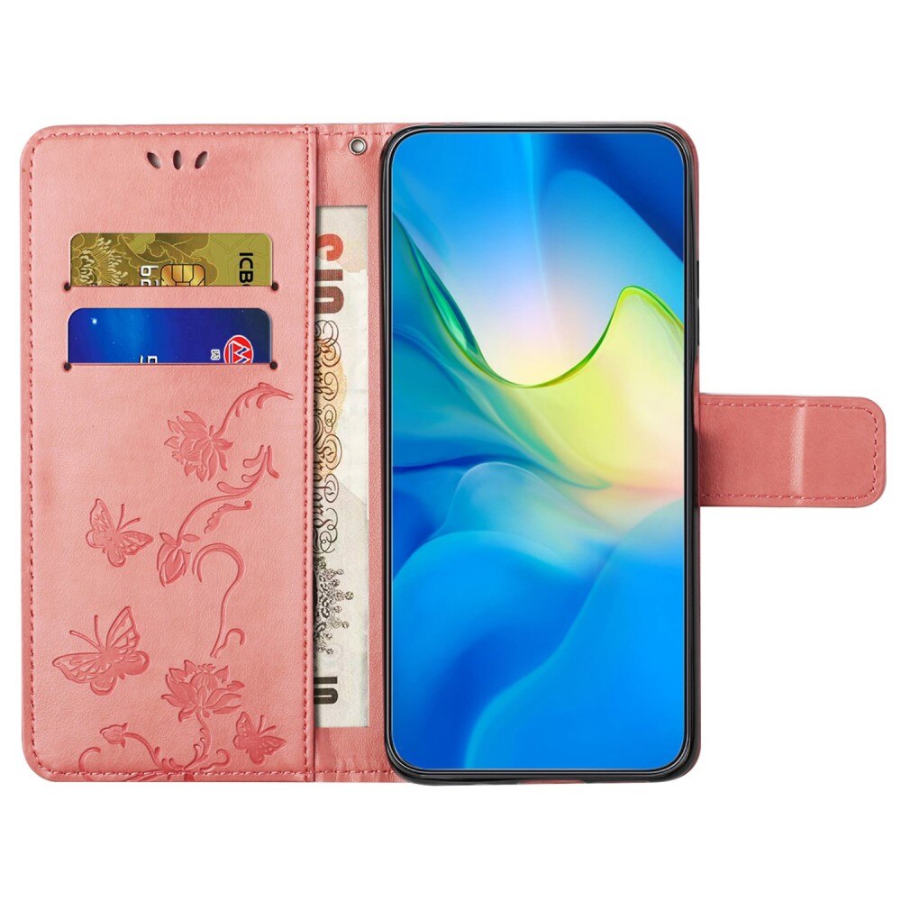 Étui en cuir à papillons pour  OnePlus 10T, Rose