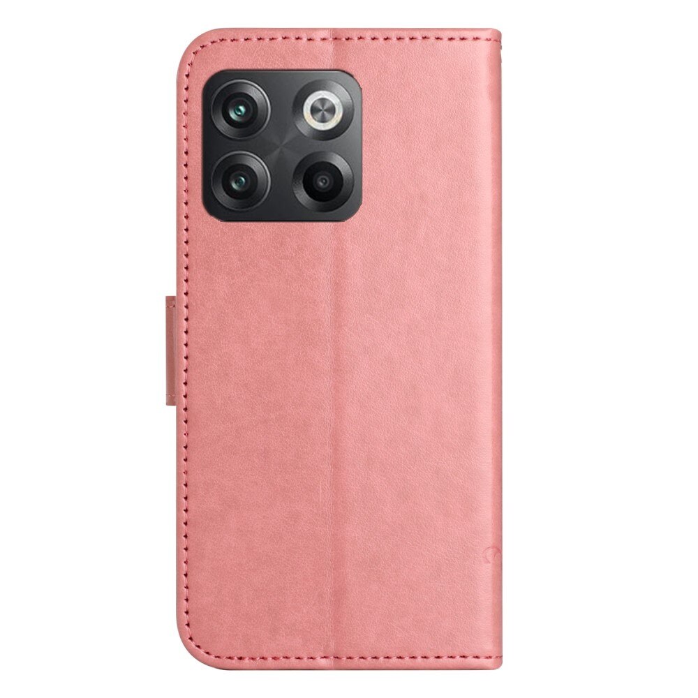 Étui en cuir à papillons pour  OnePlus 10T, Rose