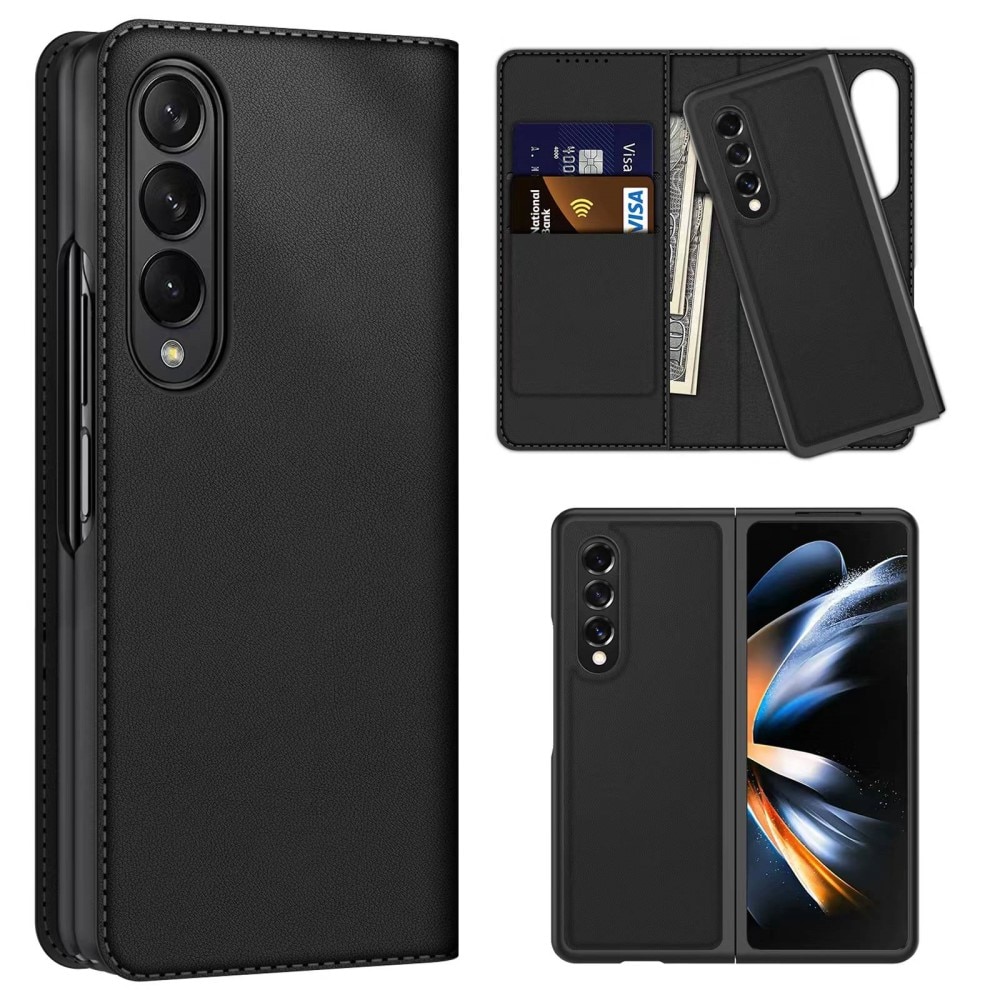 Étui en cuir veritable Samsung Galaxy Z Fold 4, Noir