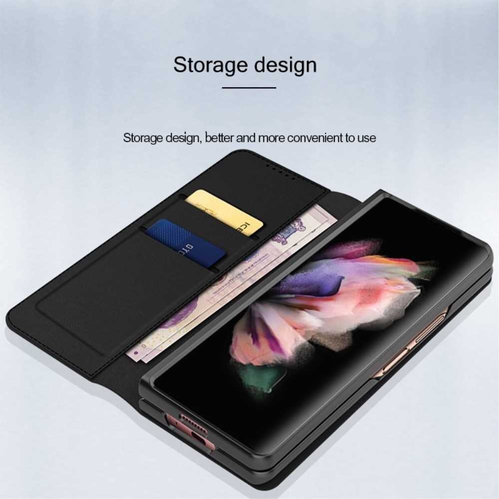 Étui en cuir veritable Samsung Galaxy Z Fold 4, noir