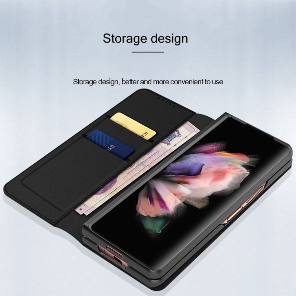 Étui en cuir veritable Samsung Galaxy Z Fold 4, Noir