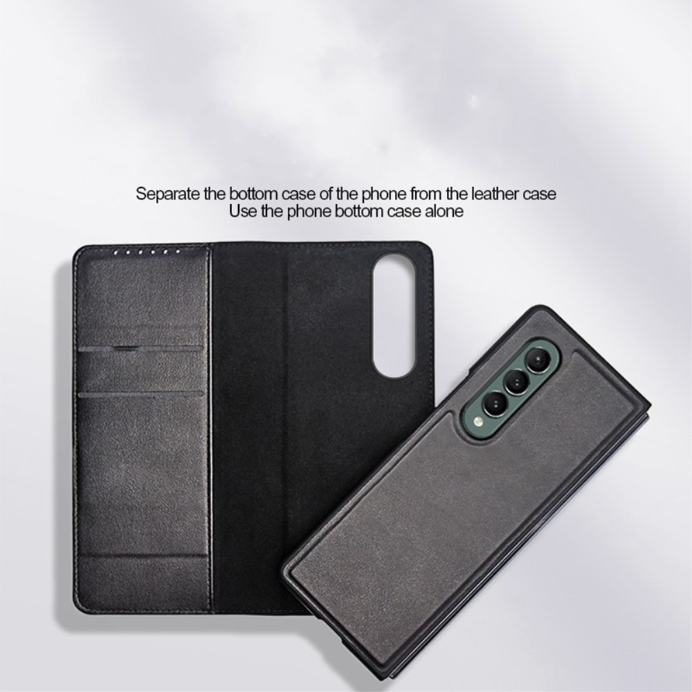 Étui en cuir veritable Samsung Galaxy Z Fold 4, Noir