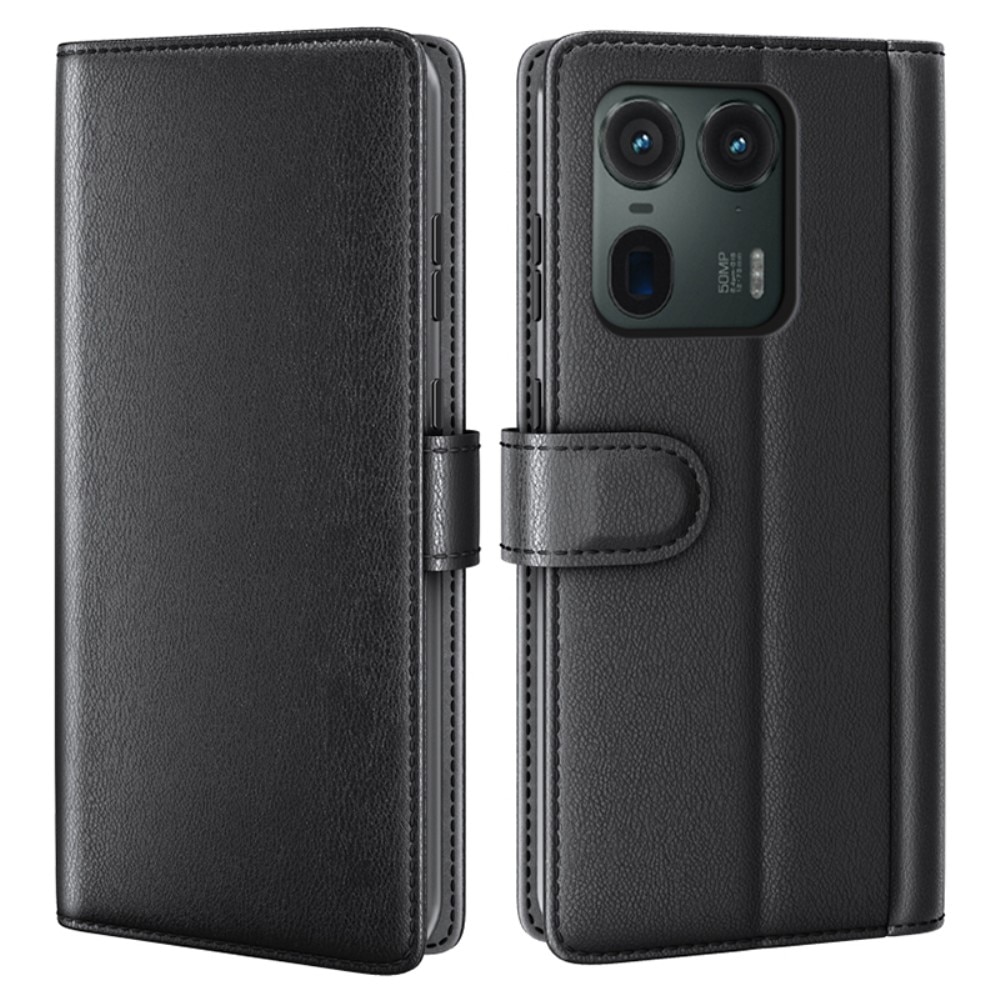 Étui en cuir veritable Motorola Moto G34, Noir