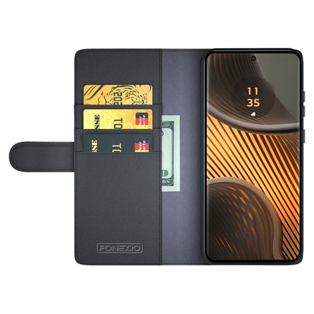 Étui en cuir veritable Motorola Edge 50 Ultra, Noir