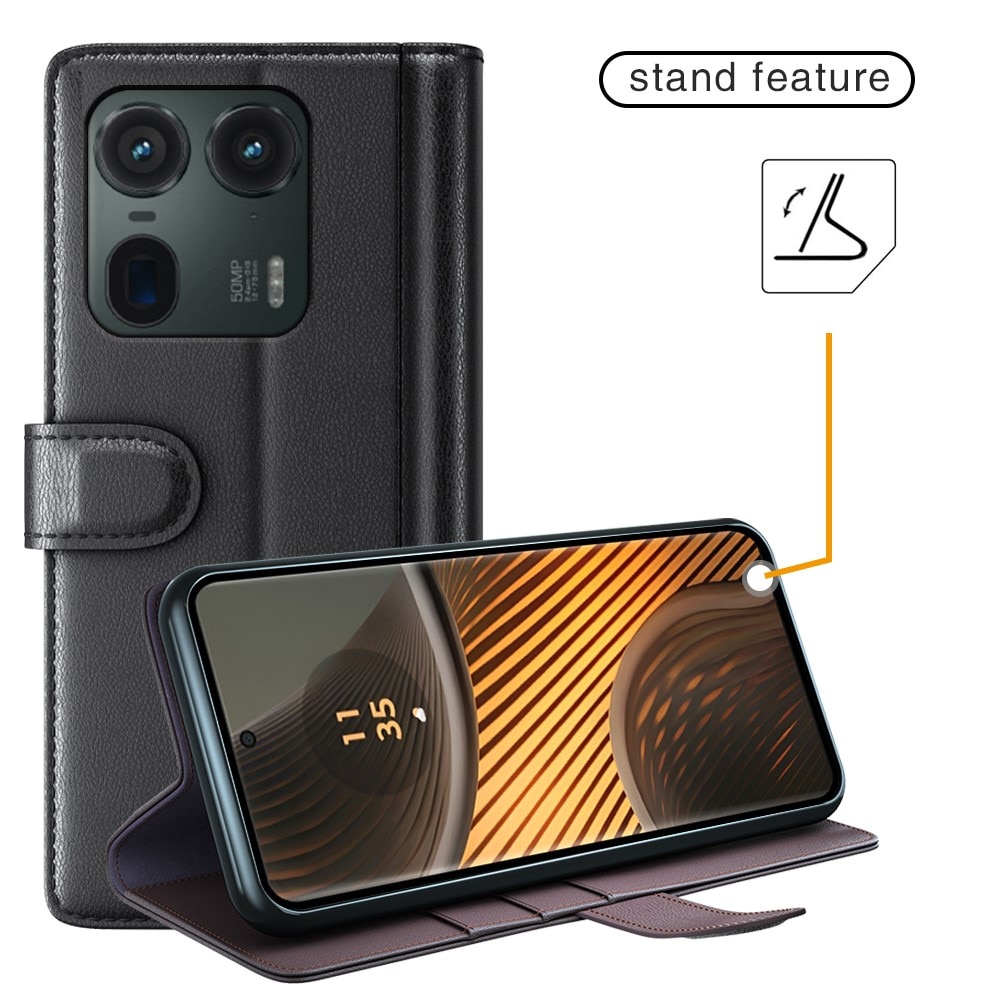 Étui en cuir veritable Motorola Edge 50 Ultra, Noir