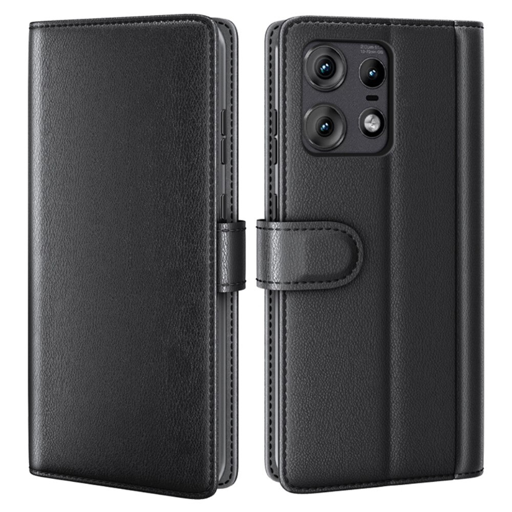 Étui en cuir veritable Motorola Edge 50 Pro, Noir