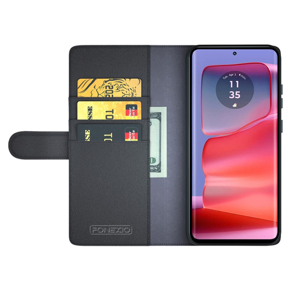 Étui en cuir veritable Motorola Edge 50 Pro, Noir