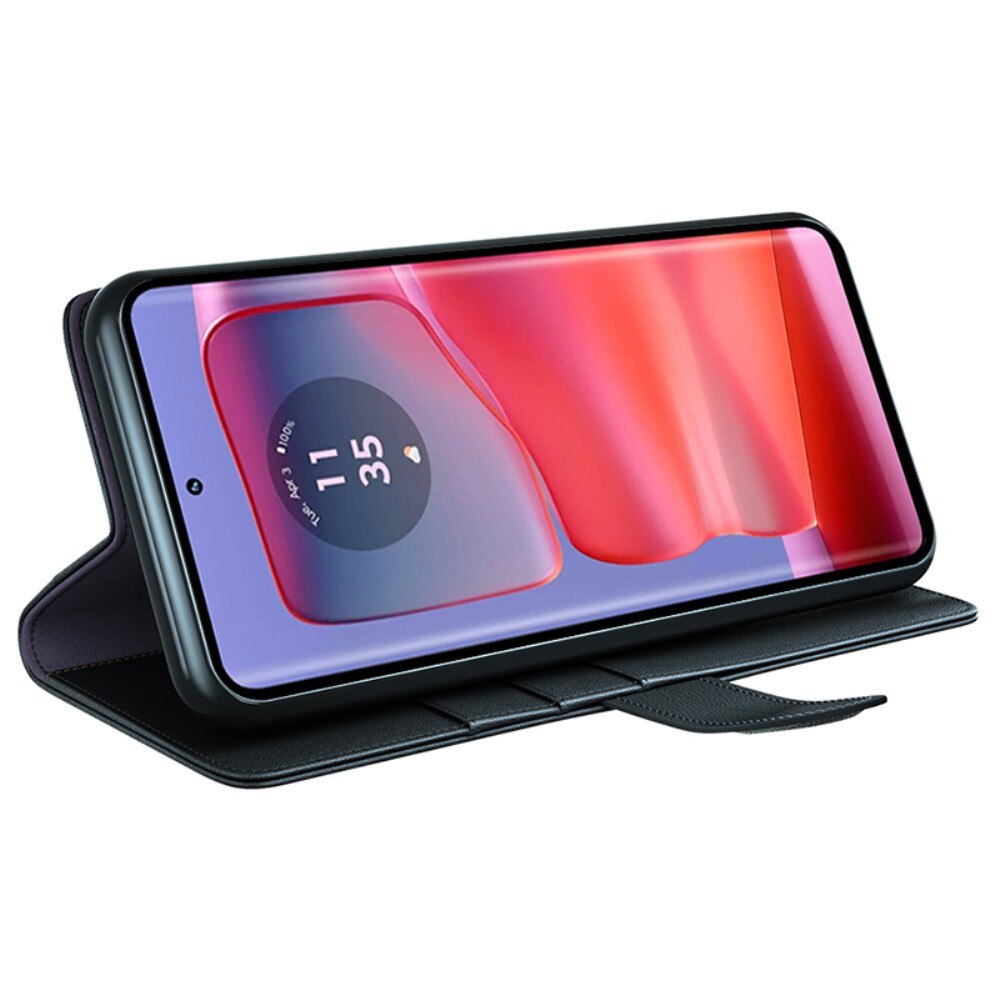 Étui en cuir veritable Motorola Edge 50 Pro, Noir