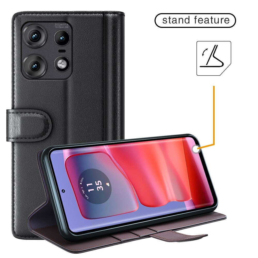 Étui en cuir veritable Motorola Edge 50 Pro, Noir