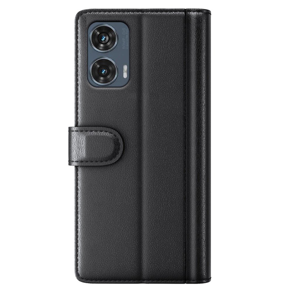 Étui en cuir veritable Motorola Edge 50 Fusion, Noir