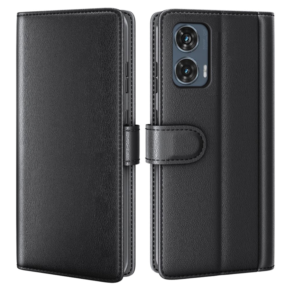 Étui en cuir veritable Motorola Edge 50 Fusion, Noir