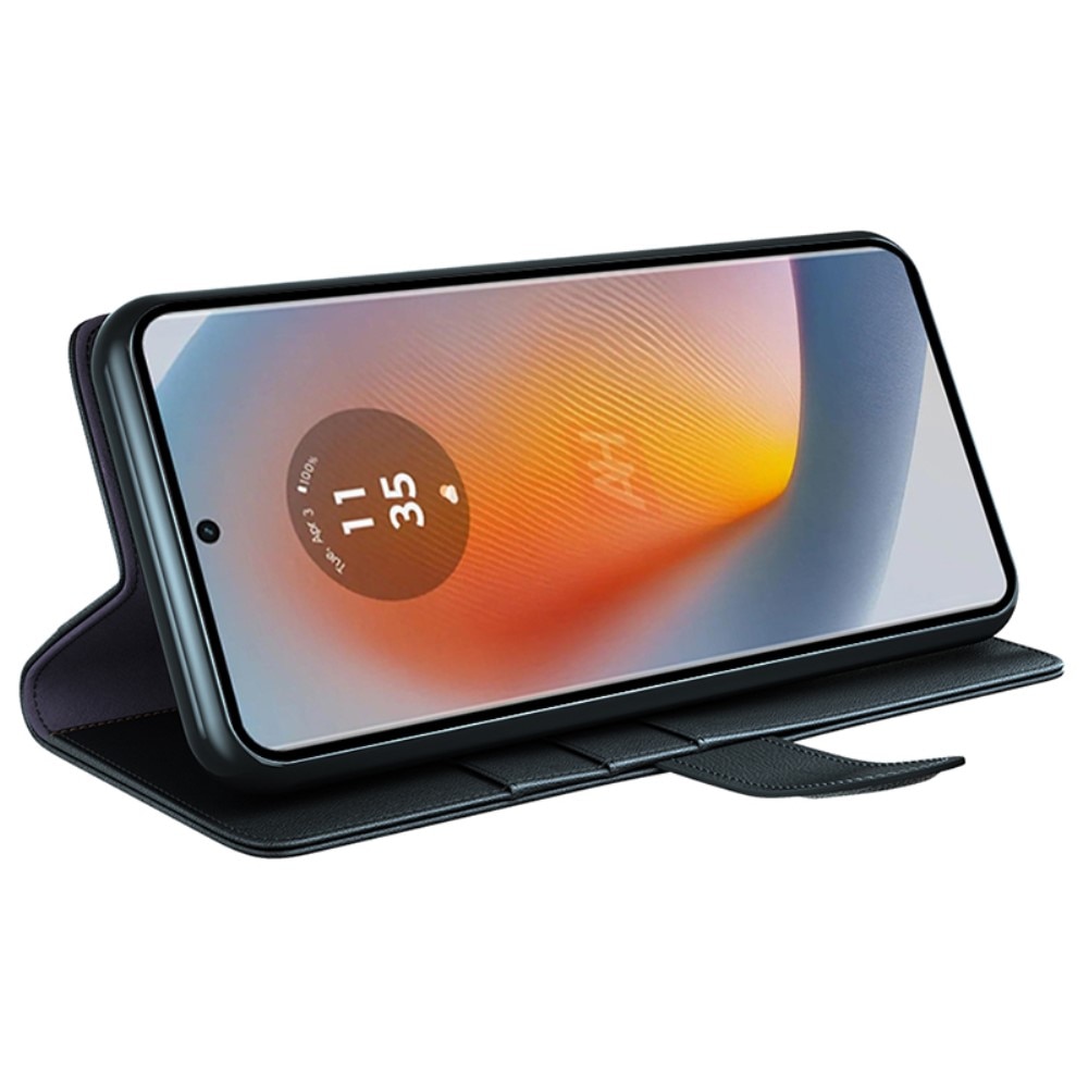 Étui en cuir veritable Motorola Edge 50 Fusion, Noir