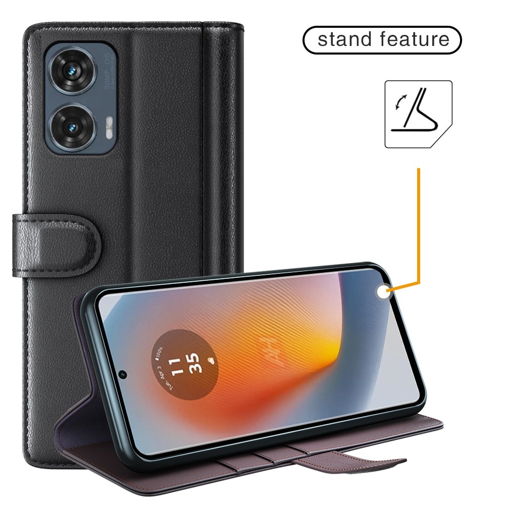 Étui en cuir veritable Motorola Edge 50 Fusion, Noir