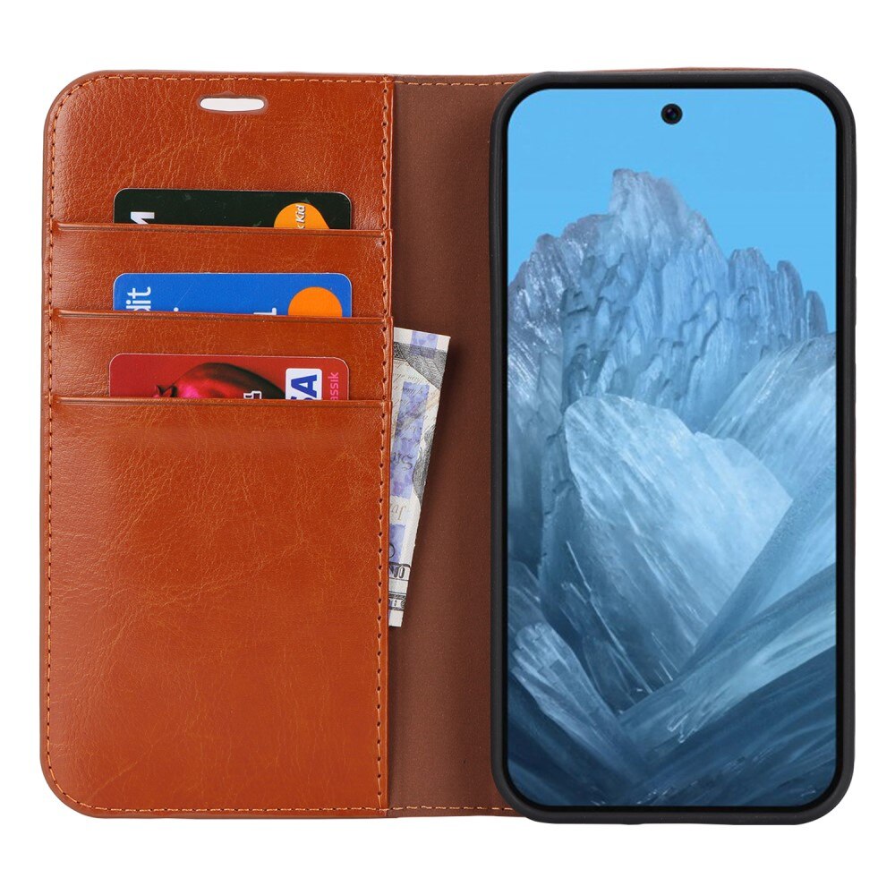 Coque portefeuille en cuir Veritable Google Pixel 9, Marron