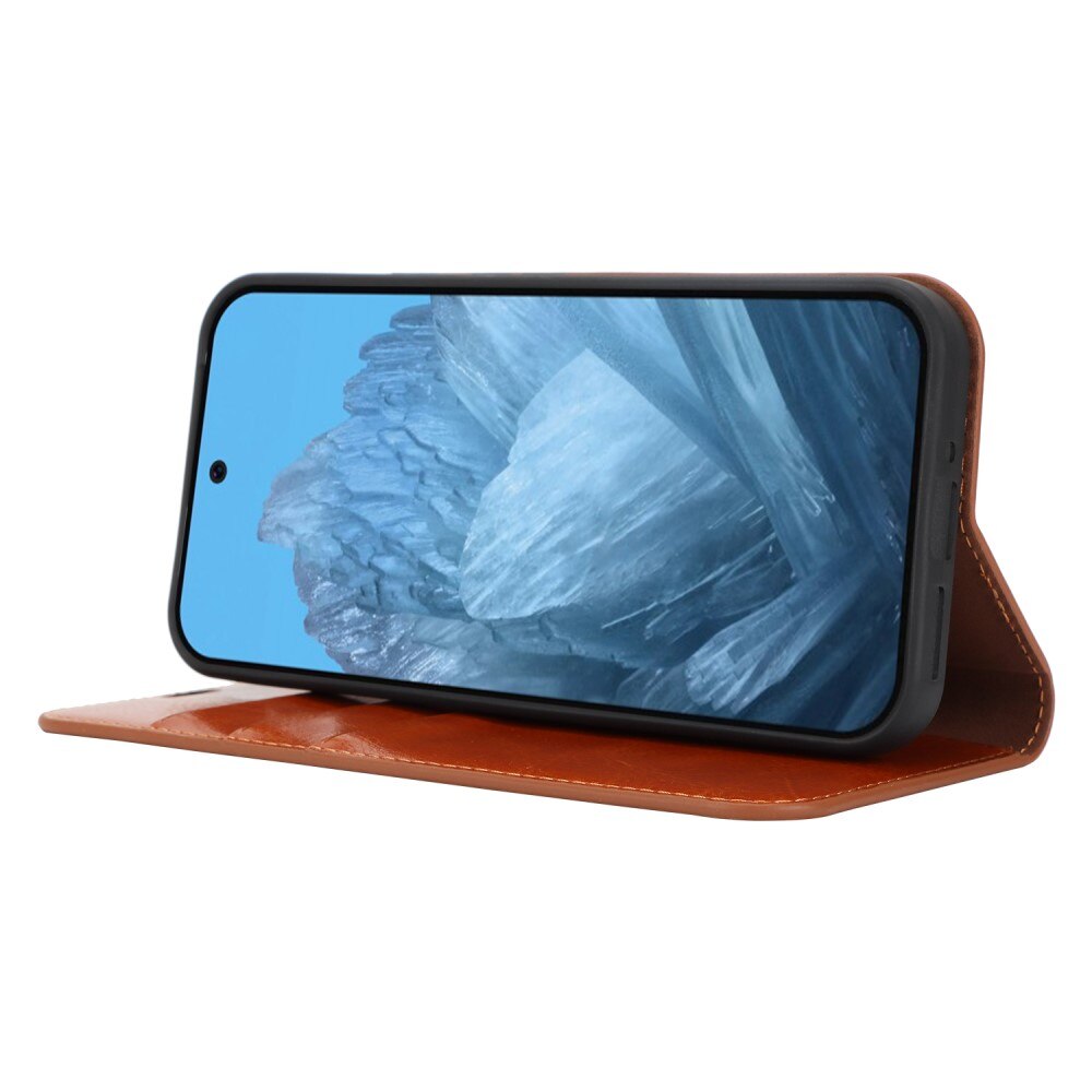 Coque portefeuille en cuir Veritable Google Pixel 9, Marron