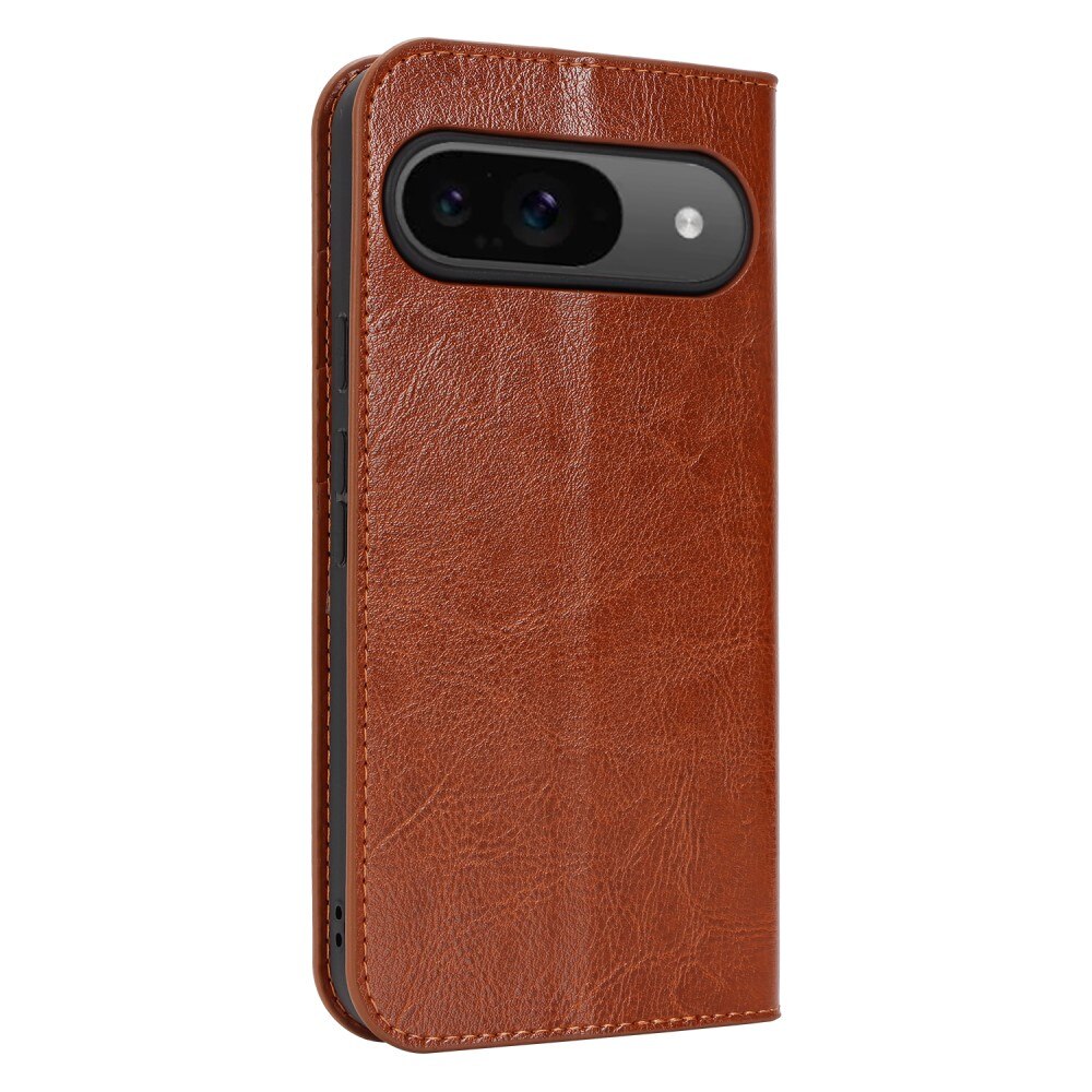 Coque portefeuille en cuir Veritable Google Pixel 9, Marron