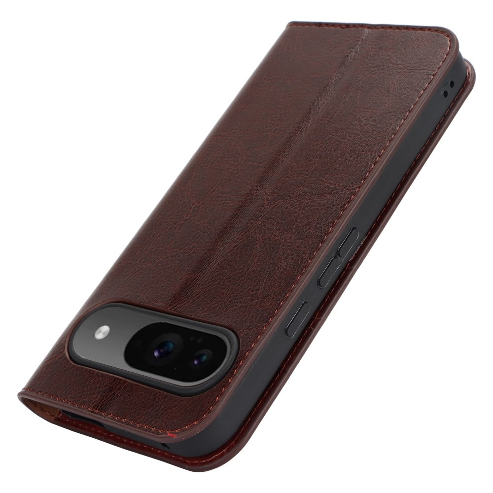 Coque portefeuille en cuir Veritable Google Pixel 9 Pro, Marron foncé