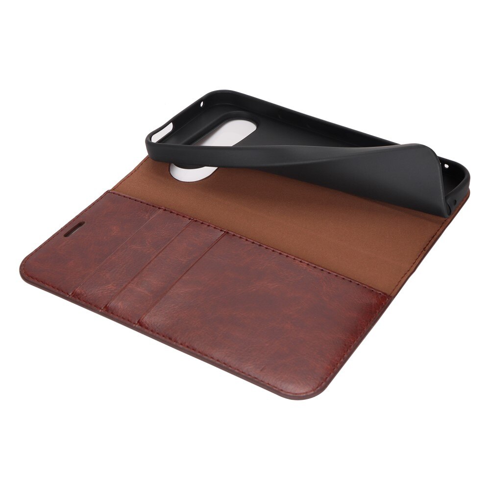 Coque portefeuille en cuir Veritable Google Pixel 9 Pro, Marron foncé