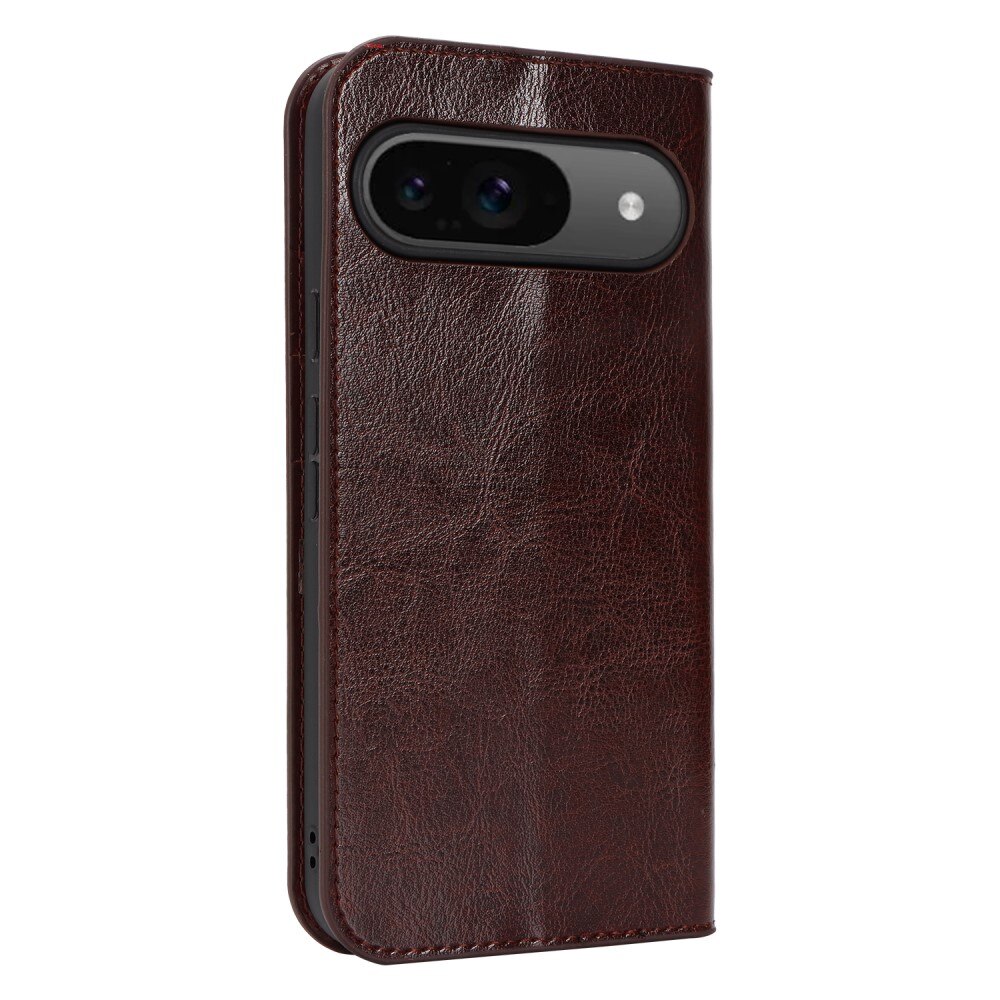 Coque portefeuille en cuir Veritable Google Pixel 9 Pro, Marron foncé