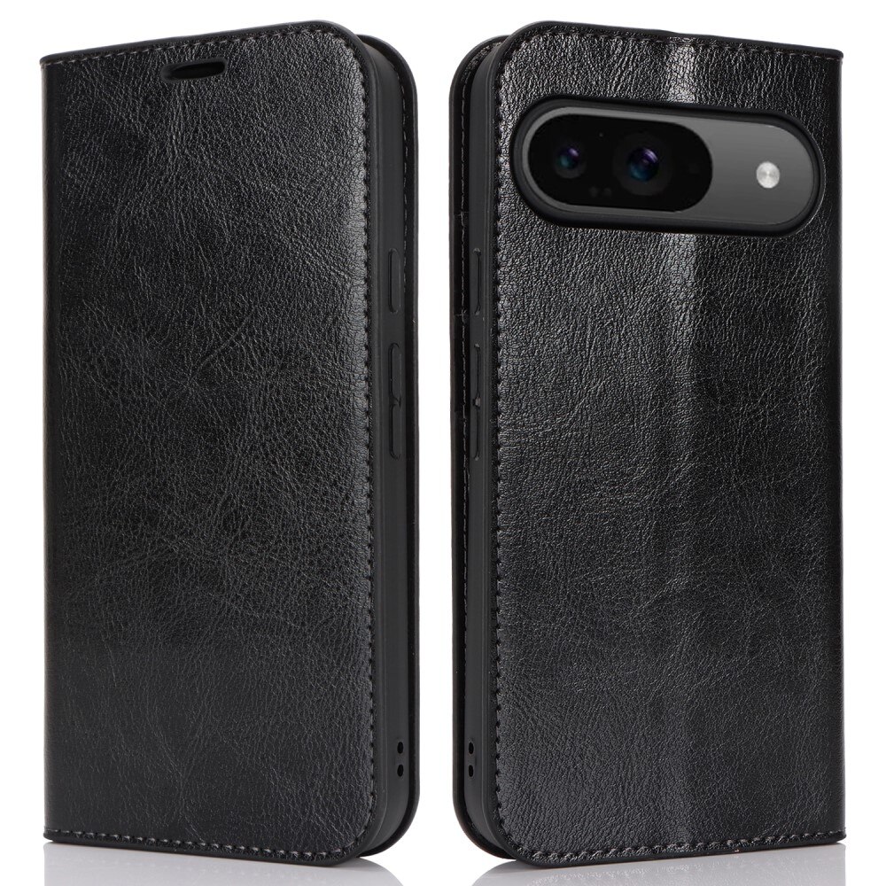 Coque portefeuille en cuir Veritable Google Pixel 9, Noir