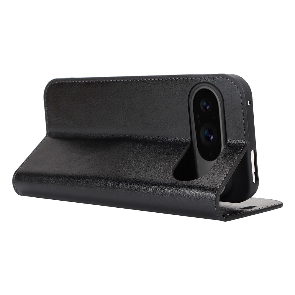 Coque portefeuille en cuir Veritable Google Pixel 9, Noir