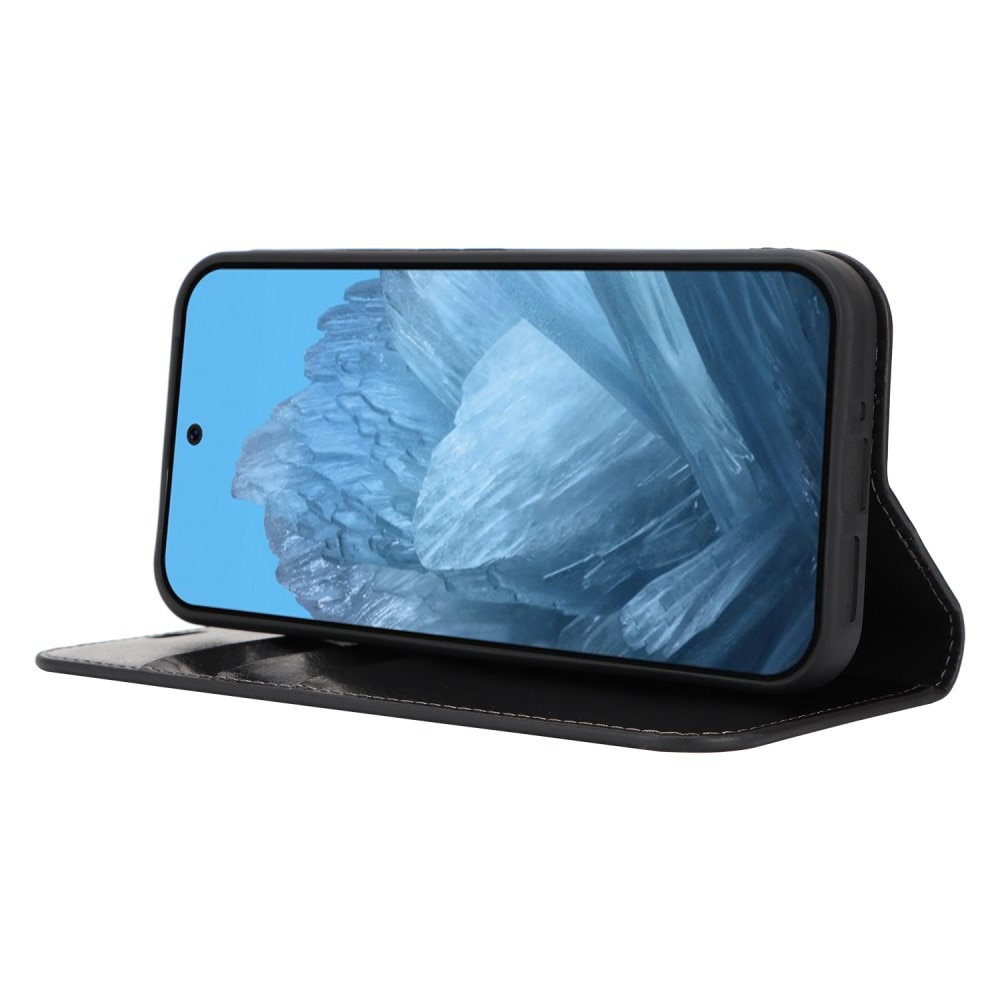 Coque portefeuille en cuir Veritable Google Pixel 9, Noir