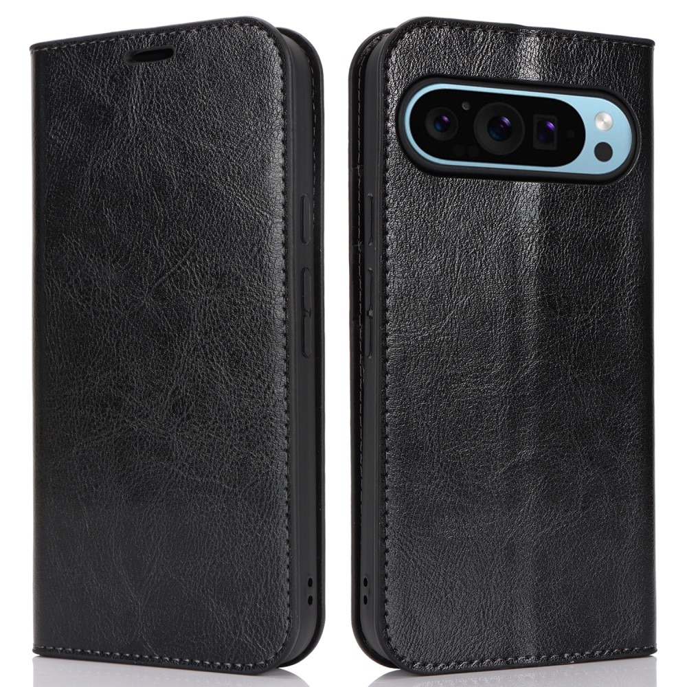 Coque portefeuille en cuir Veritable Google Pixel 9 Pro XL, Noir