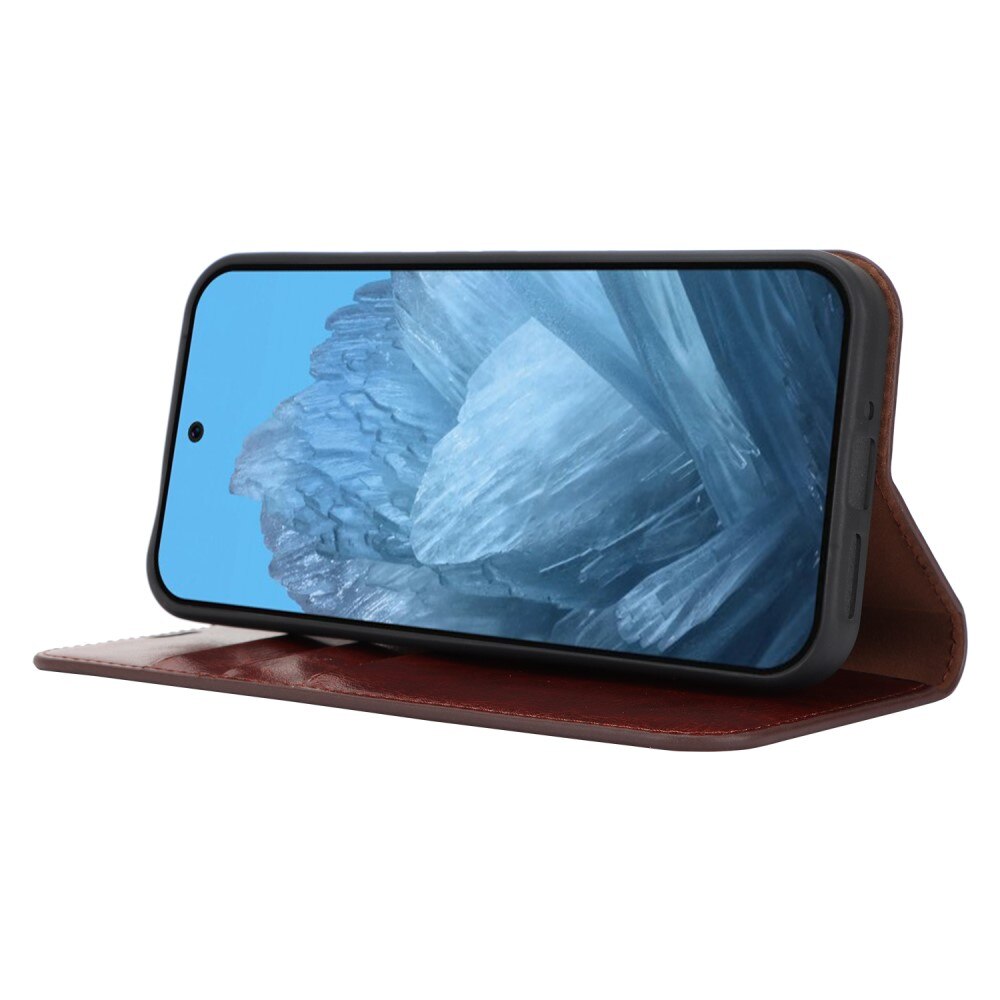Coque portefeuille en cuir Veritable Google Pixel 9 Pro XL, Marron foncé