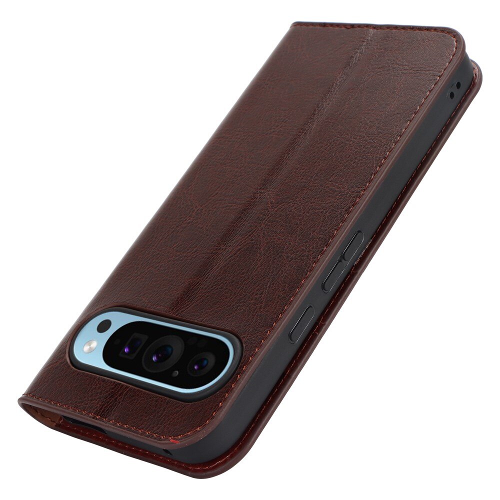 Coque portefeuille en cuir Veritable Google Pixel 9 Pro XL, Marron foncé