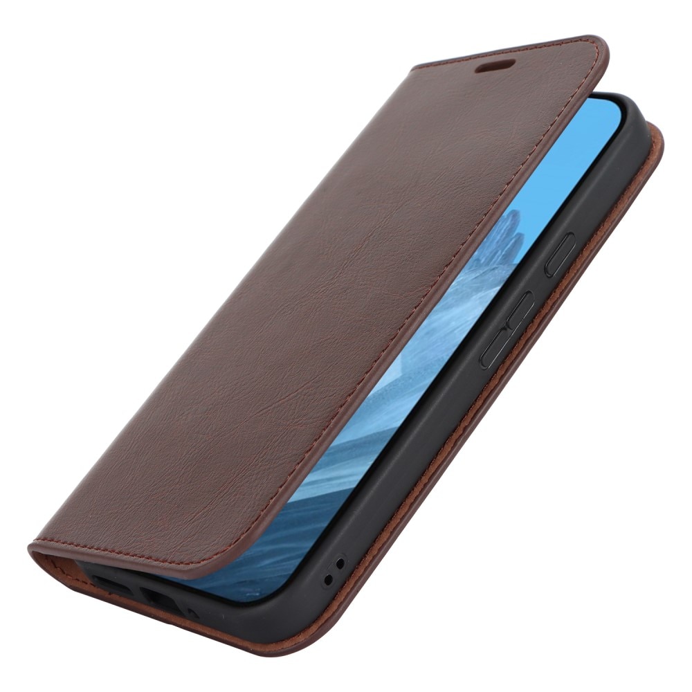 Coque portefeuille en cuir Veritable Google Pixel 9 Pro XL, Marron foncé