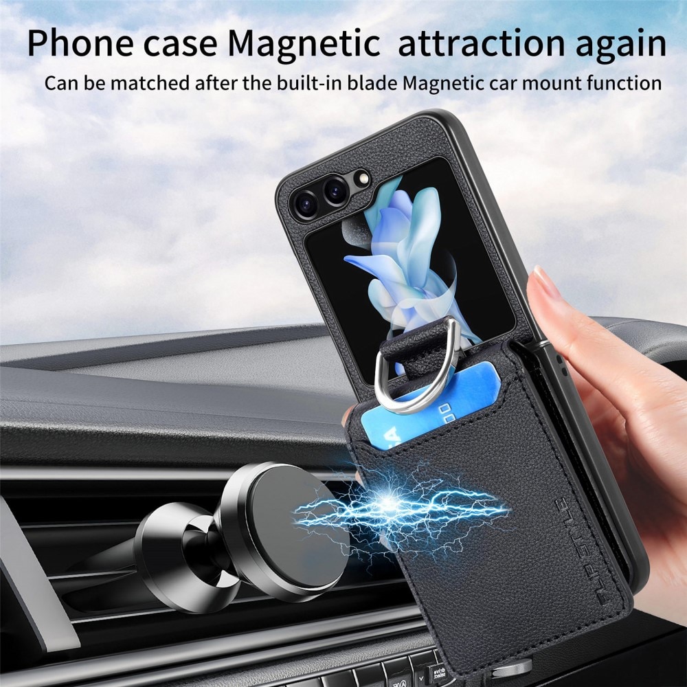 Coque avec porte-bague + porte-cartes Samsung Galaxy Z Flip 6, noir