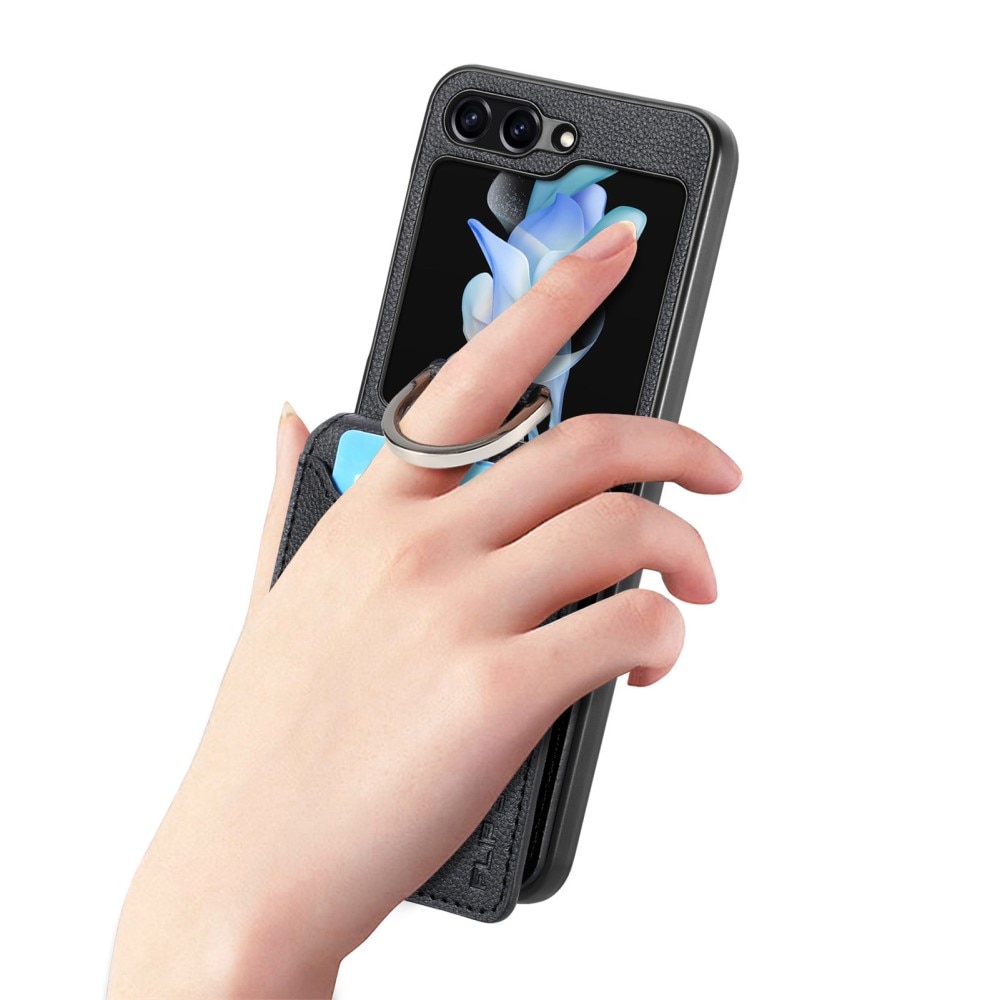 Coque avec porte-bague + porte-cartes Samsung Galaxy Z Flip 6, noir