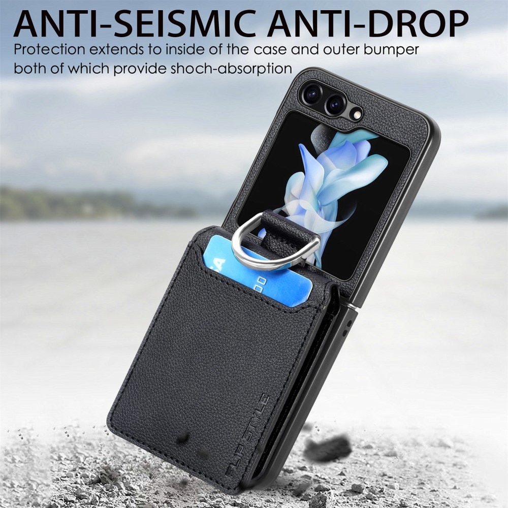 Coque avec porte-bague + porte-cartes Samsung Galaxy Z Flip 6, noir