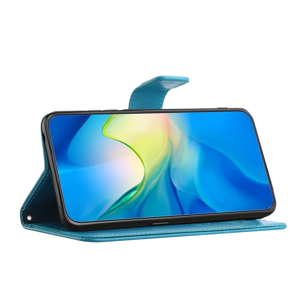 Étui en cuir à papillons pour Samsung Galaxy S24 FE, Bleu