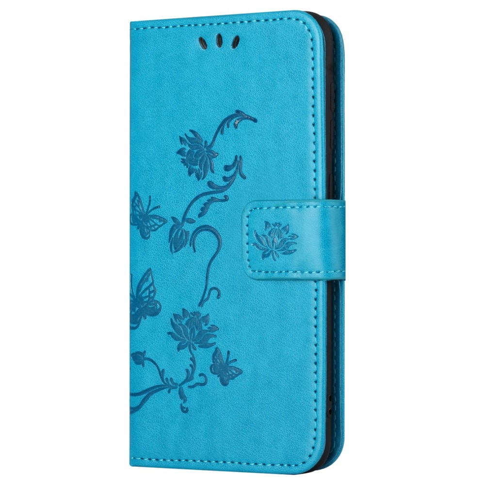 Étui en cuir à papillons pour Samsung Galaxy S24 FE, Bleu