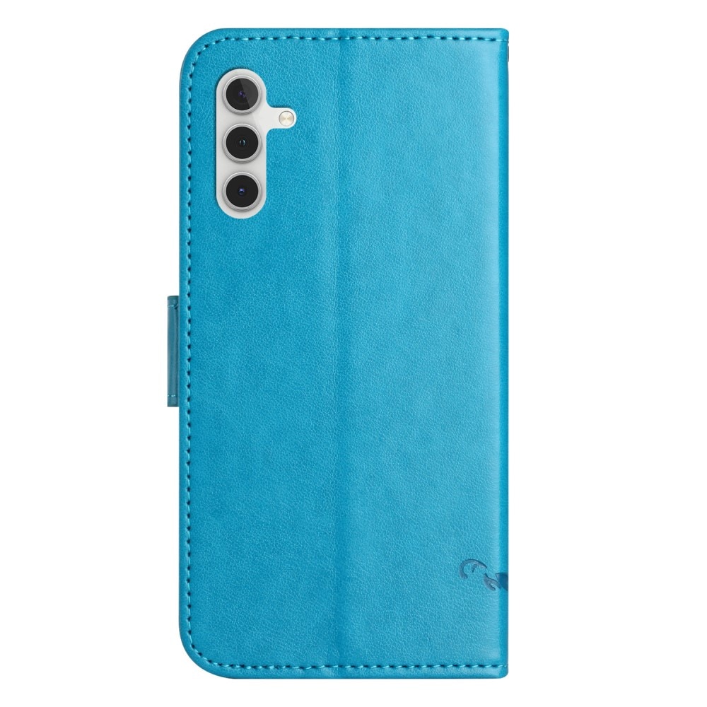 Étui en cuir à papillons pour Samsung Galaxy S24 FE, Bleu